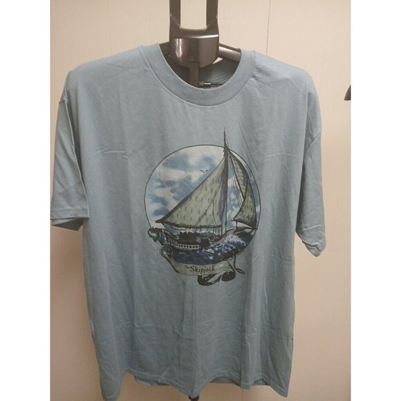 VTG Sailboat Sailing T Shirt Mens Xl Light BLUE - Picture 1 of 6